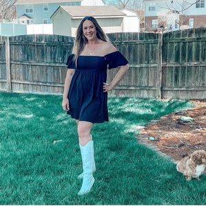 Off the shoulder little black dress